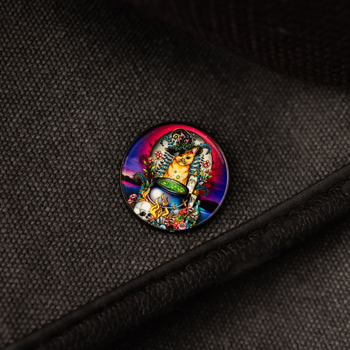 Candle Cat And Cauldron Enamel Pin