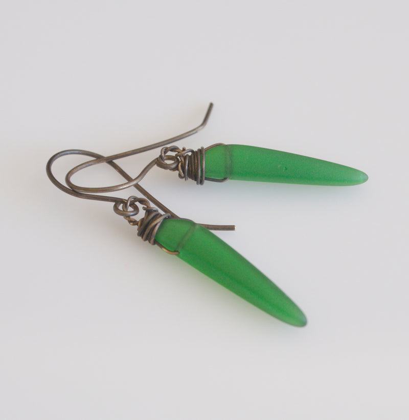 Emerald Green sea glass earrings from Nova Leigh Walker